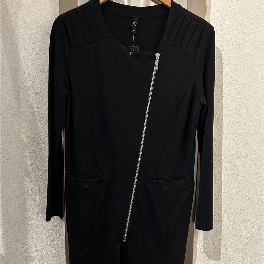 Black Long Sleeve Asymmetrical Zippered Dress By JJ